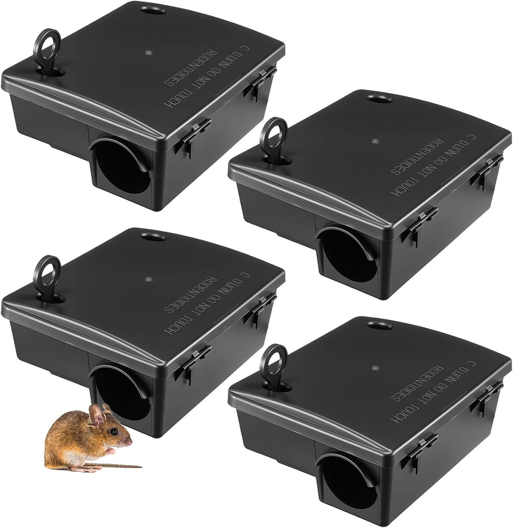 4 Pack Rat Bait Station with Key,8.66 x 7.5 x 3.9 in,Classic | Fits Rats and Mice, Rodents with Lockable, Durable