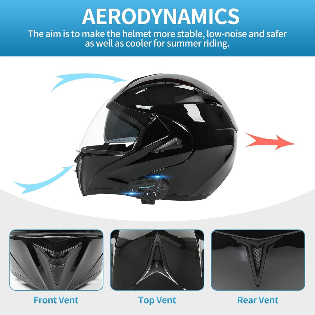 Motorcycle Bluetooth Modular Helmet, DOT Approved Dual Visor Full Face Flip up Bluetooth Integrated Motorcycle