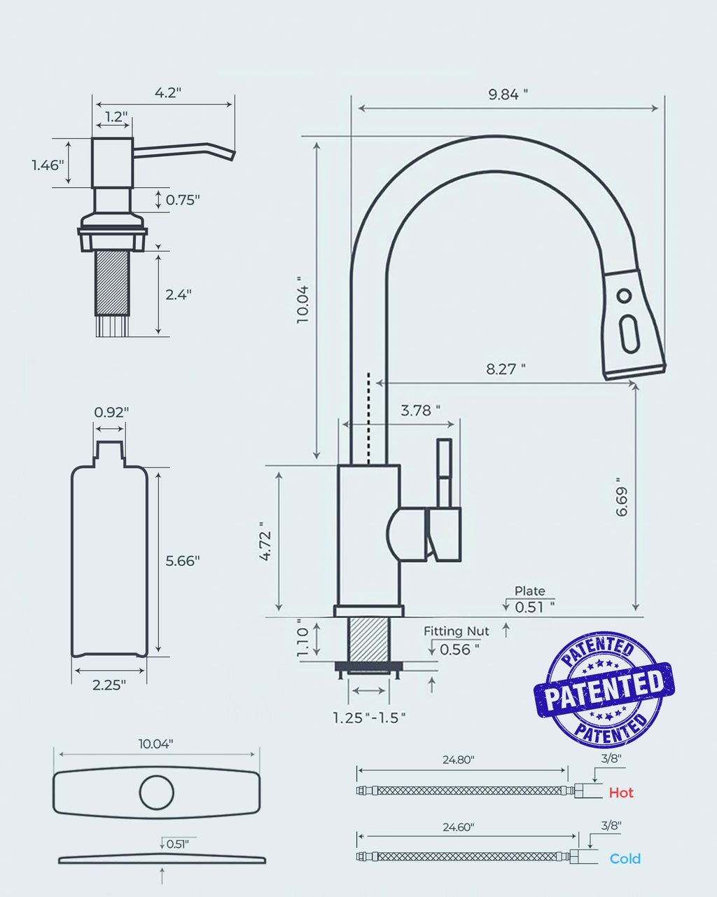 Black Kitchen Faucet, with Soap Dispenser and Pull Down Sprayer
