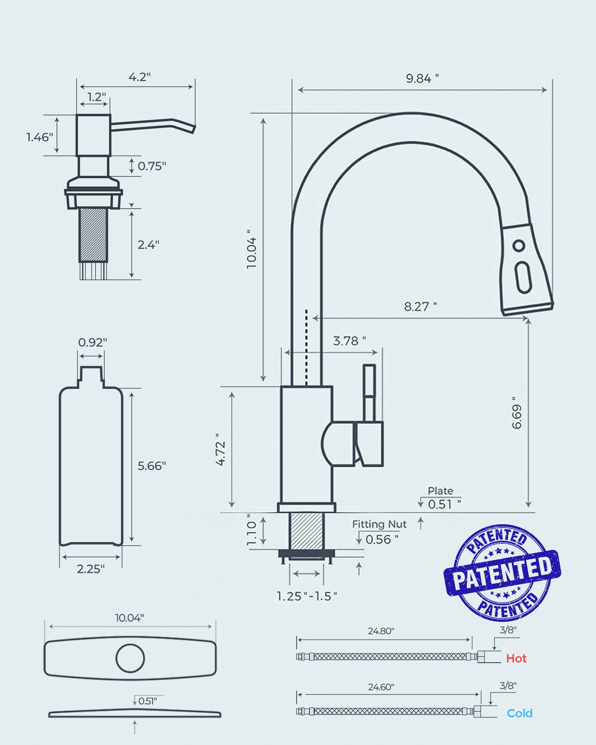Black Kitchen Faucet, with Soap Dispenser and Pull Down Sprayer