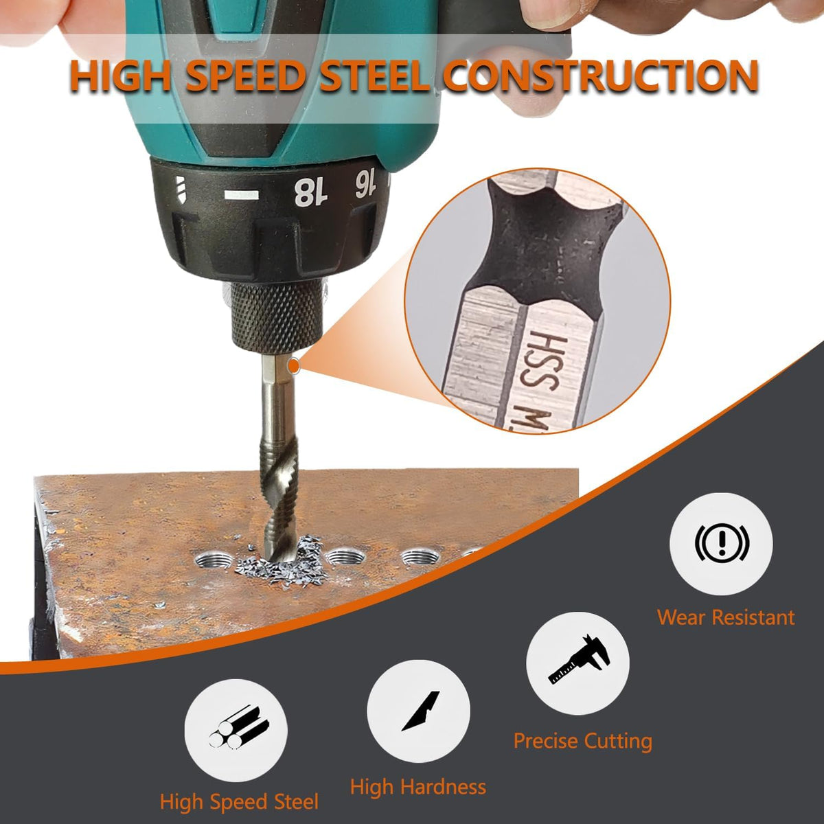 M3x0.5 Metric HSS 4341 Drill and Tap Bit Set, 1/4" Hex Shank, 5Pcs