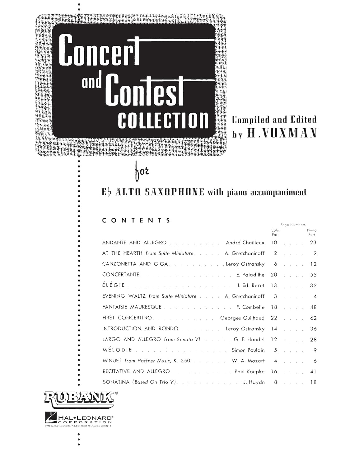 Concert and Contest Collection for Eb Alto Saxophone - Piano Accompaniment | Intermediate Level Alto Sax Sheet Music