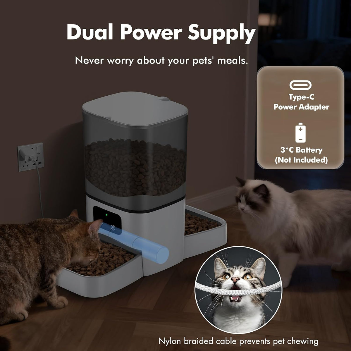 6L Automatic Cat Feeder for 2 Cats, APP Control, Precise Portion Control
