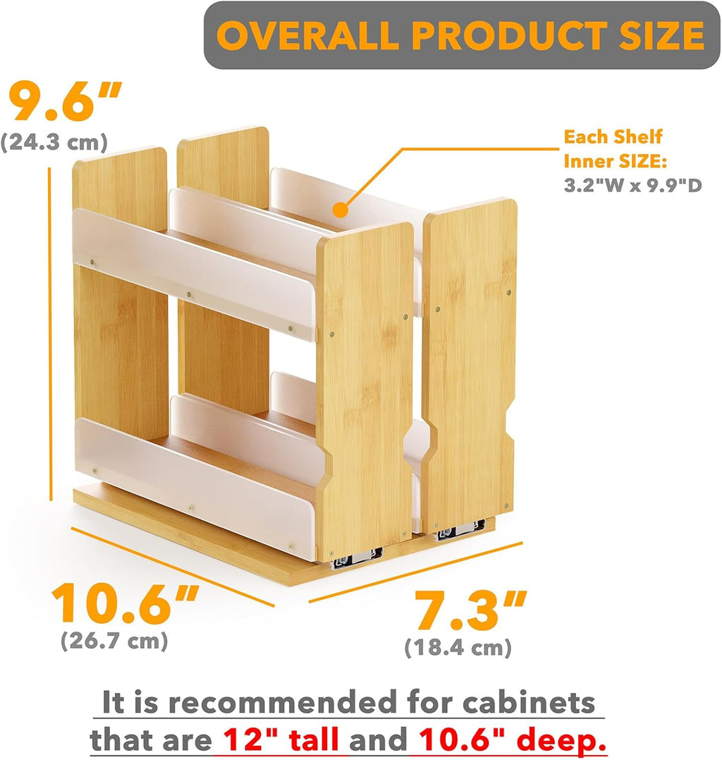 Bamboo Pull Out Spice Rack Organizer for Cabinet, Heavy Duty Slide Out Seasoning Kitchen Pantry Sliding Vertical