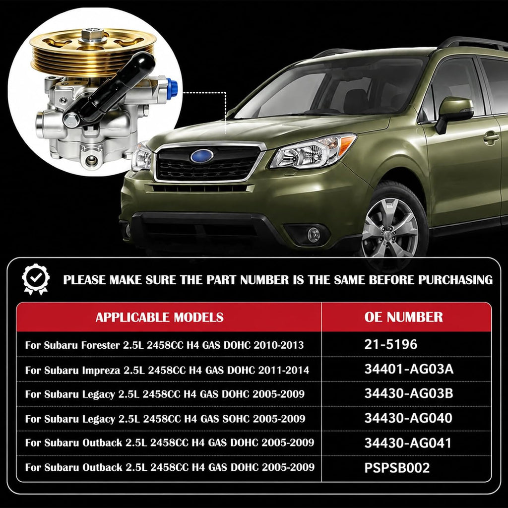 Power Steering Pump with Pulley 21-5196 Fits for Subaru Forester 10-13