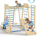 Upgraded Indoor Jungle Gym 9-in-1 Playground Kids Climbing Toys, Waldorf Style Wooden Climber Playset with Slide