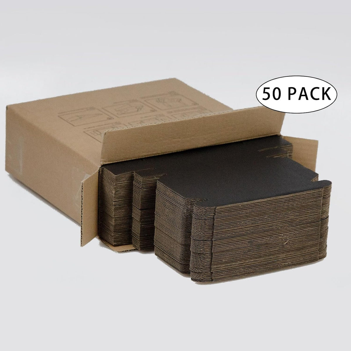 50 Pack 6x4x1 Inches Small Shipping Boxes, Black Corrugated Cardboard Boxes, Moving Mailing Packing Box