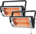 2 Packs Electric Garage Heaters, 1500W/750W Ceiling Mounted Heater Radiant Heaters with Halogen Light, 90 Degree