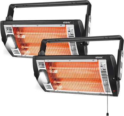 2 Packs Electric Garage Heaters, 1500W/750W Ceiling Mounted Heater Radiant Heaters with Halogen Light, 90 Degree