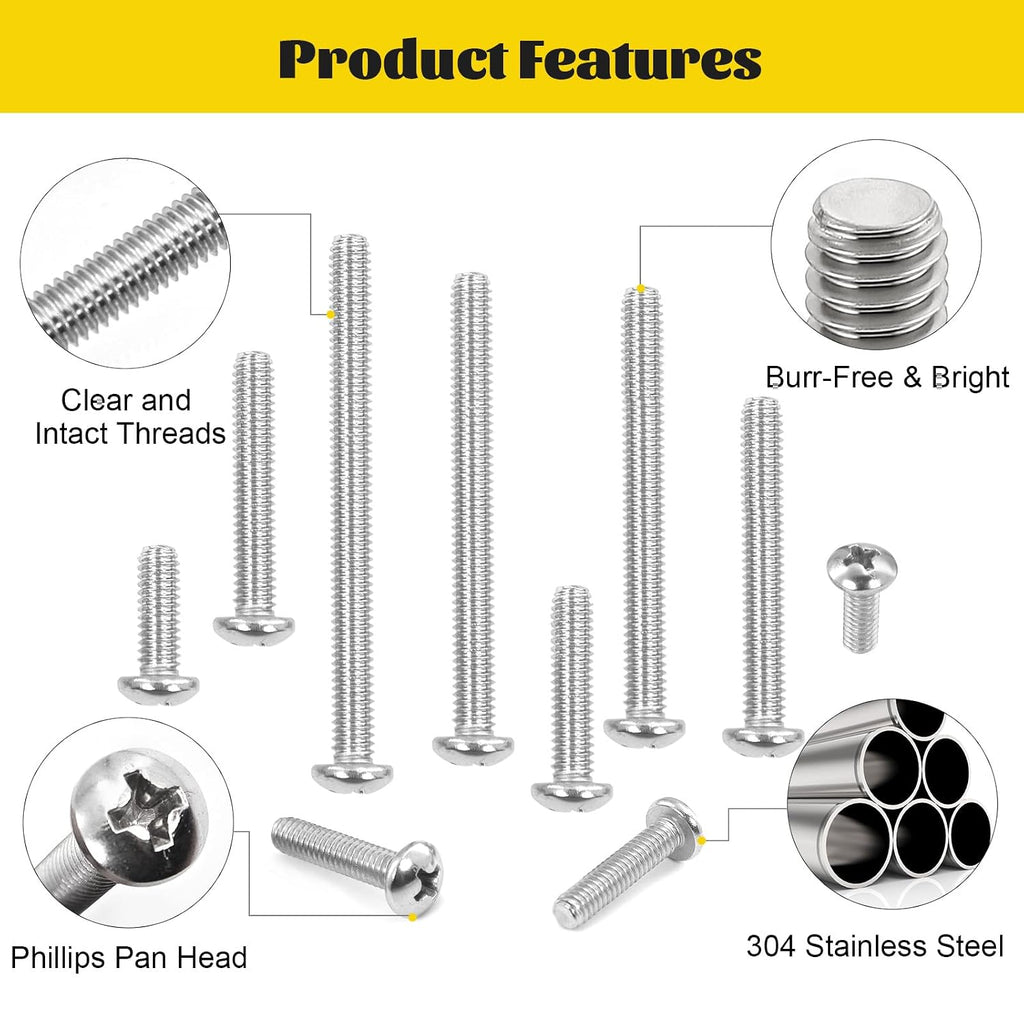 115PCS #8-32 Phillips Pan Head Machine Screws Bolts Assortment Kit