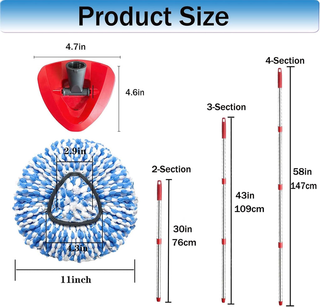 Spin Mop Replace Heads for O Cedar Rinse Clean 2 Tank System, Spin Mop Replacement Head 2 Microfiber Mop Refills, 1