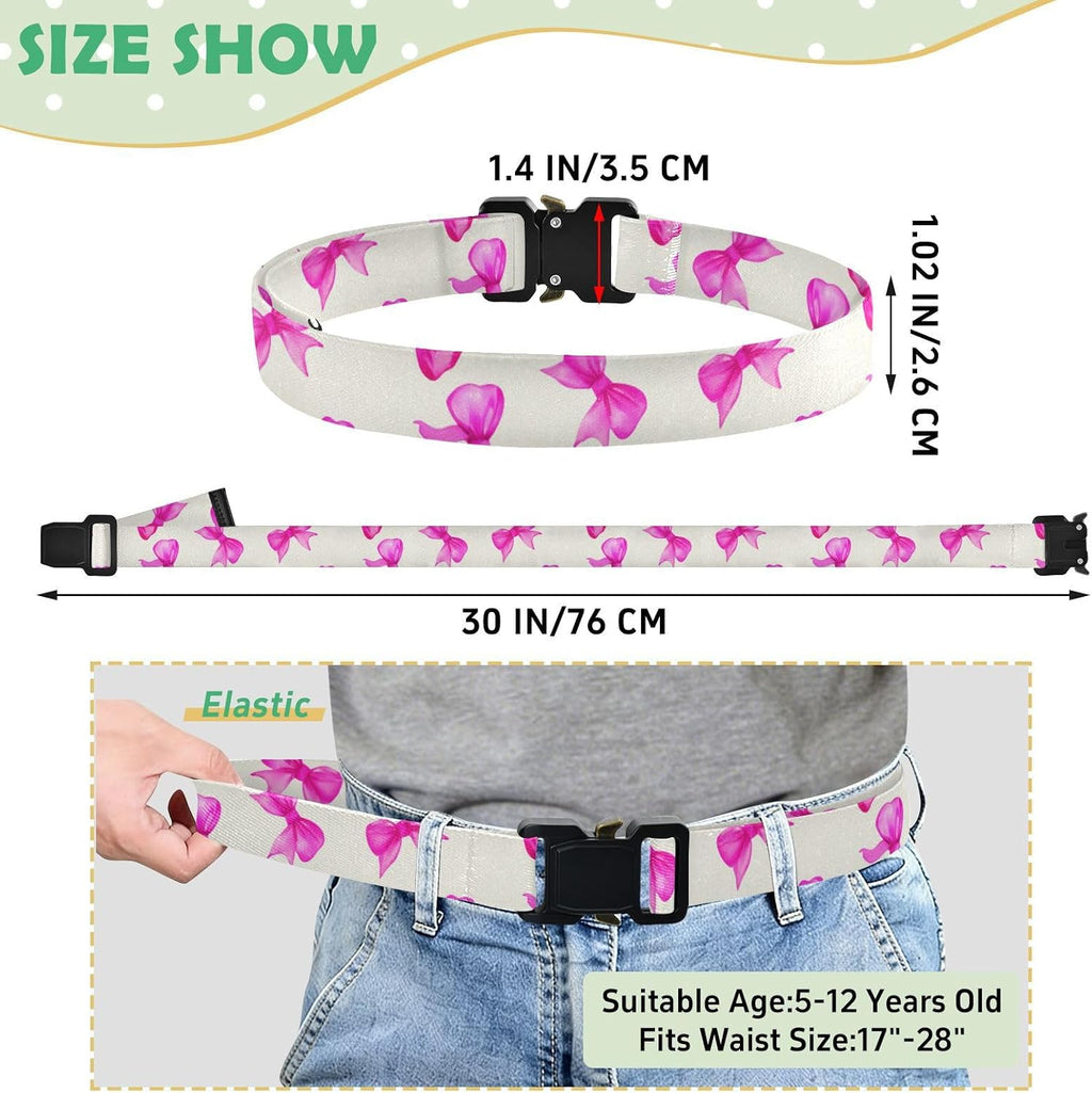 Bow Tie Adjustable Kids Elastic Belts, Girls Boys Stretch Waist Belt with Aluminum Alloy Buckle