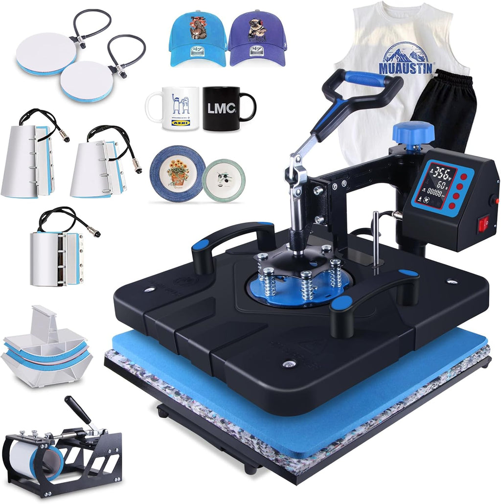 Upgraded 8 in 1 Heat Press Machine 15x15 Inch Heat Transfer Machine 360-Degree Swing Away Multifunction Digital