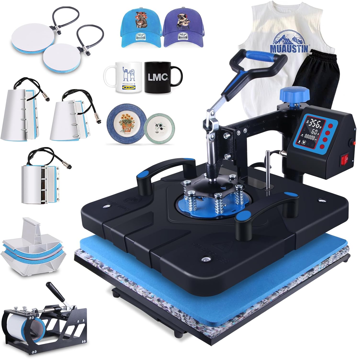 Upgraded 8 in 1 Heat Press Machine 15x15 Inch Heat Transfer Machine 360-Degree Swing Away Multifunction Digital