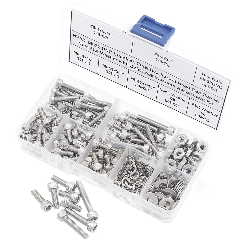 #8-32 UNC Stainless Steel Knurled Hex Socket Cap Screw Nut Washer Kit