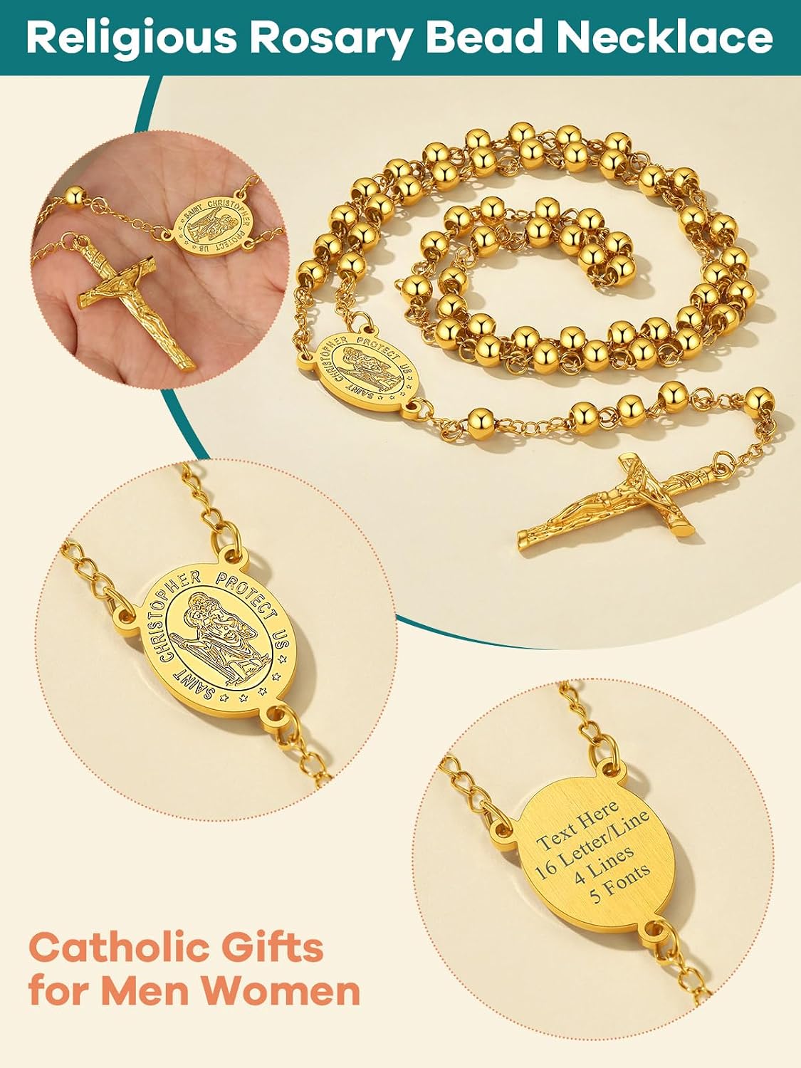 Rosary for Men Women Catholic Necklace Rosary Beads Customized