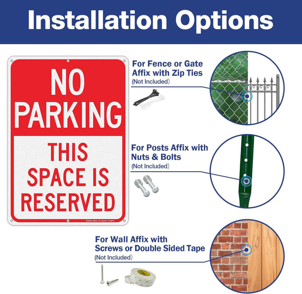 No Parking This Space Is Reserved Sign, 14 x 10 Inch Reflective Aluminum Sign, UV Protected and Weatherproof, Durable