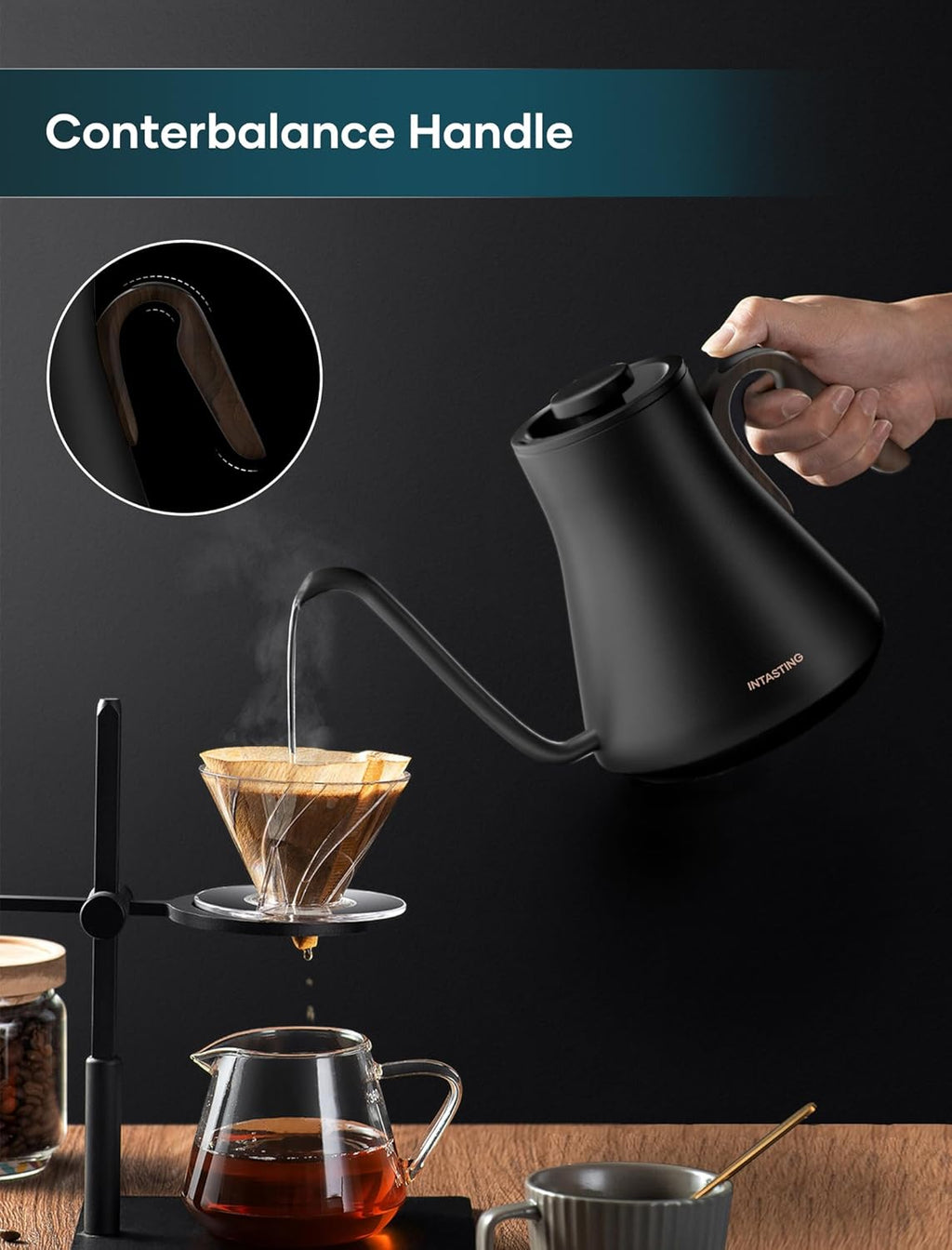 Gooseneck Electric Kettle with 1℉ Temperature Control, 0.9 Liter | Fast Heating, Stainless Steel Interior, for Pour
