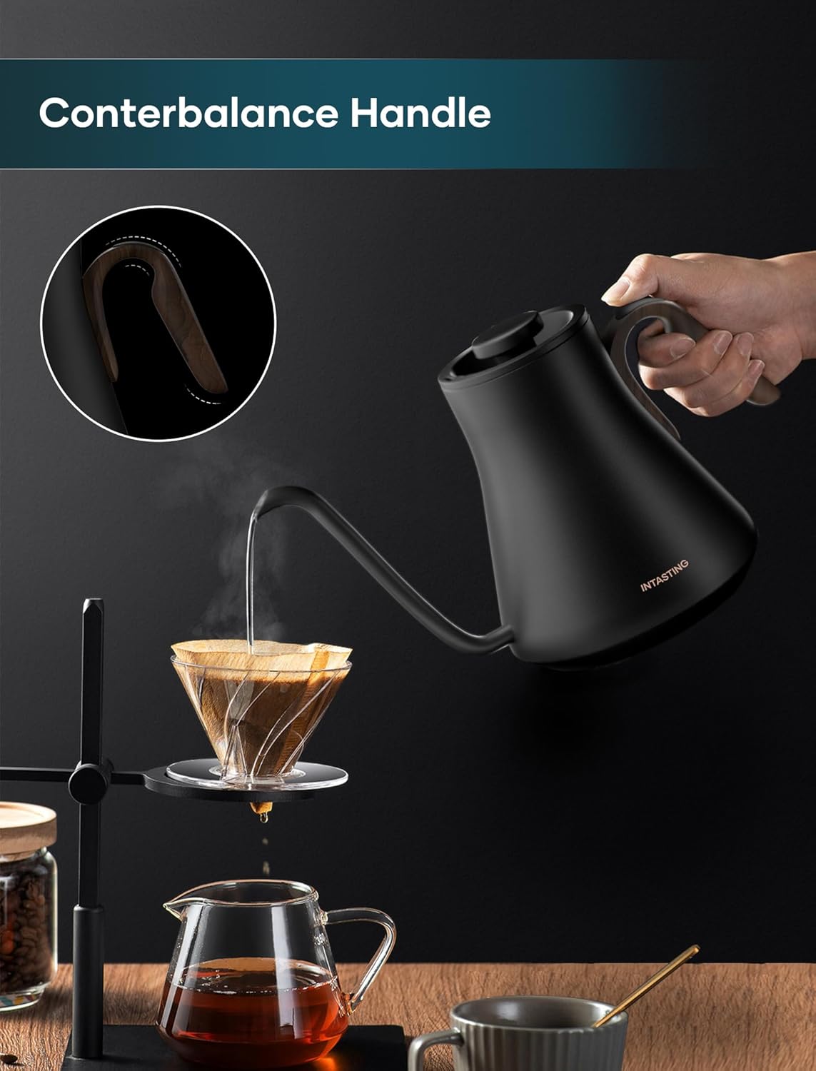 Gooseneck Electric Kettle with 1℉ Temperature Control, 0.9 Liter | Fast Heating, Stainless Steel Interior, for Pour