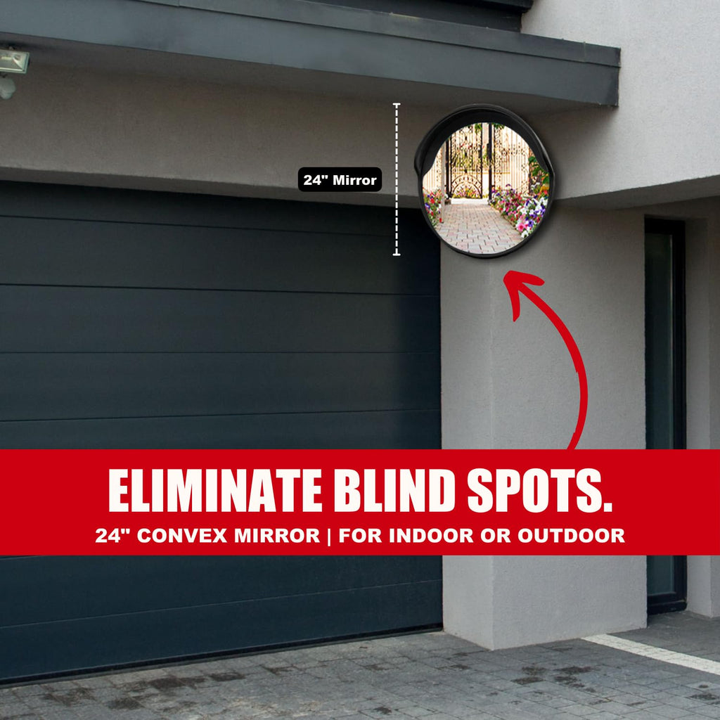 Large 24 Inch Convex Mirror for Blind Spots - Shatterproof Polycarbonate, 180° Wide View for Driveways