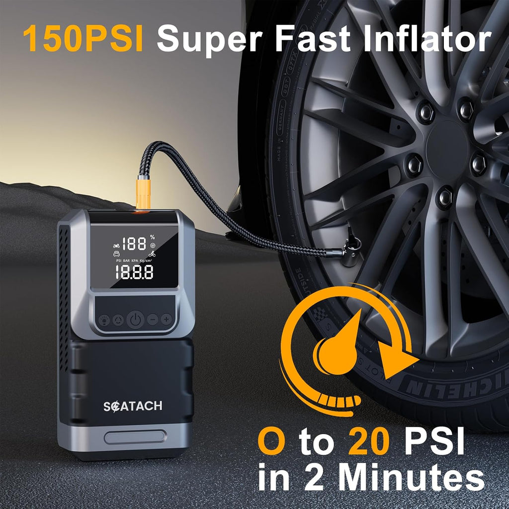 Jump Starter with Air Compressor, 6000A 150PSI Car Battery Jump Starter (10.0 Gas/8.0L Diesel) Battery Jumper Starter