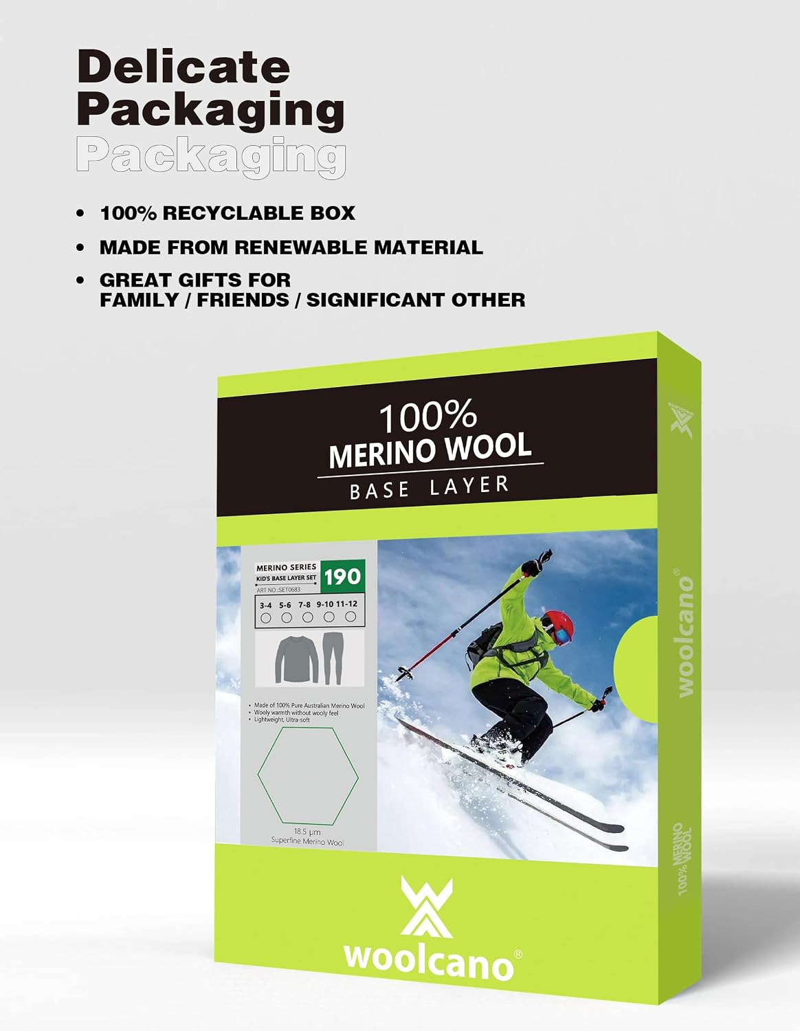Kids Unisex 100% Merino Wool Base Layer Sets Lightweight Thermal Underwear