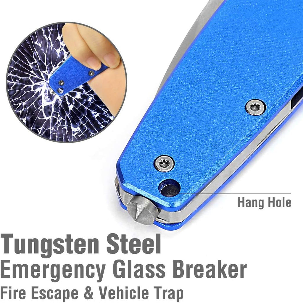 7-inch Folding Pocket Knife, Blue | Stainless Steel Drop Point Blade Knife EDC, Multi-Functional Tool with Bottle