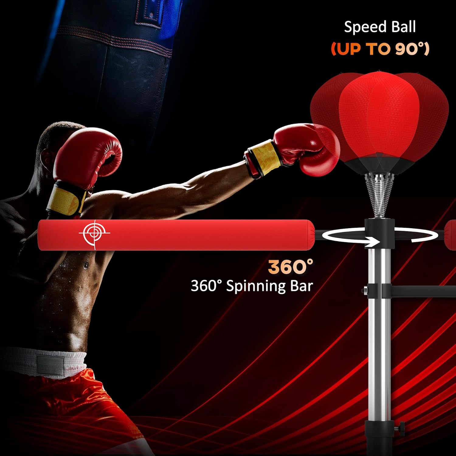 4-in-1 Punching Bag for Adults, Freestanding Boxing Bag with 2 Speed Bag, Boxing Training Equipment with 360° Relax