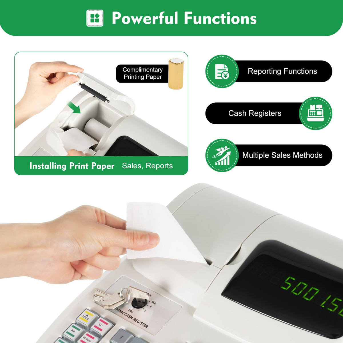 Electronic Cash Register with Thermal Printer, 47 Keys POS System