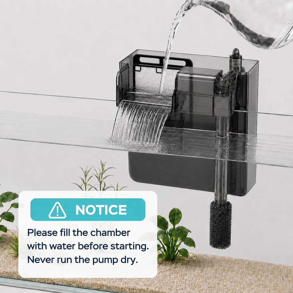 HOB Aquarium Filter, Fish Tank Filter for 5-20 Gallon Tanks, Adjustable Flow, Quiet Operation