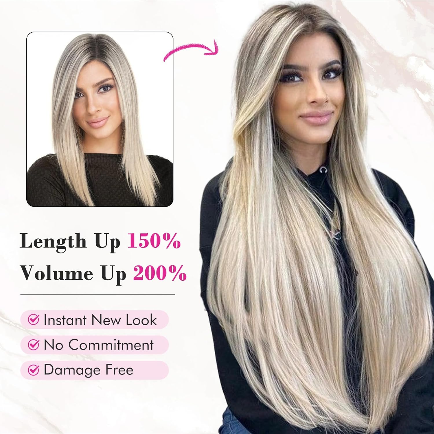 28" Straight Super Long 4 PCS Set Thick Clip in on Hair Extensions Natural Black