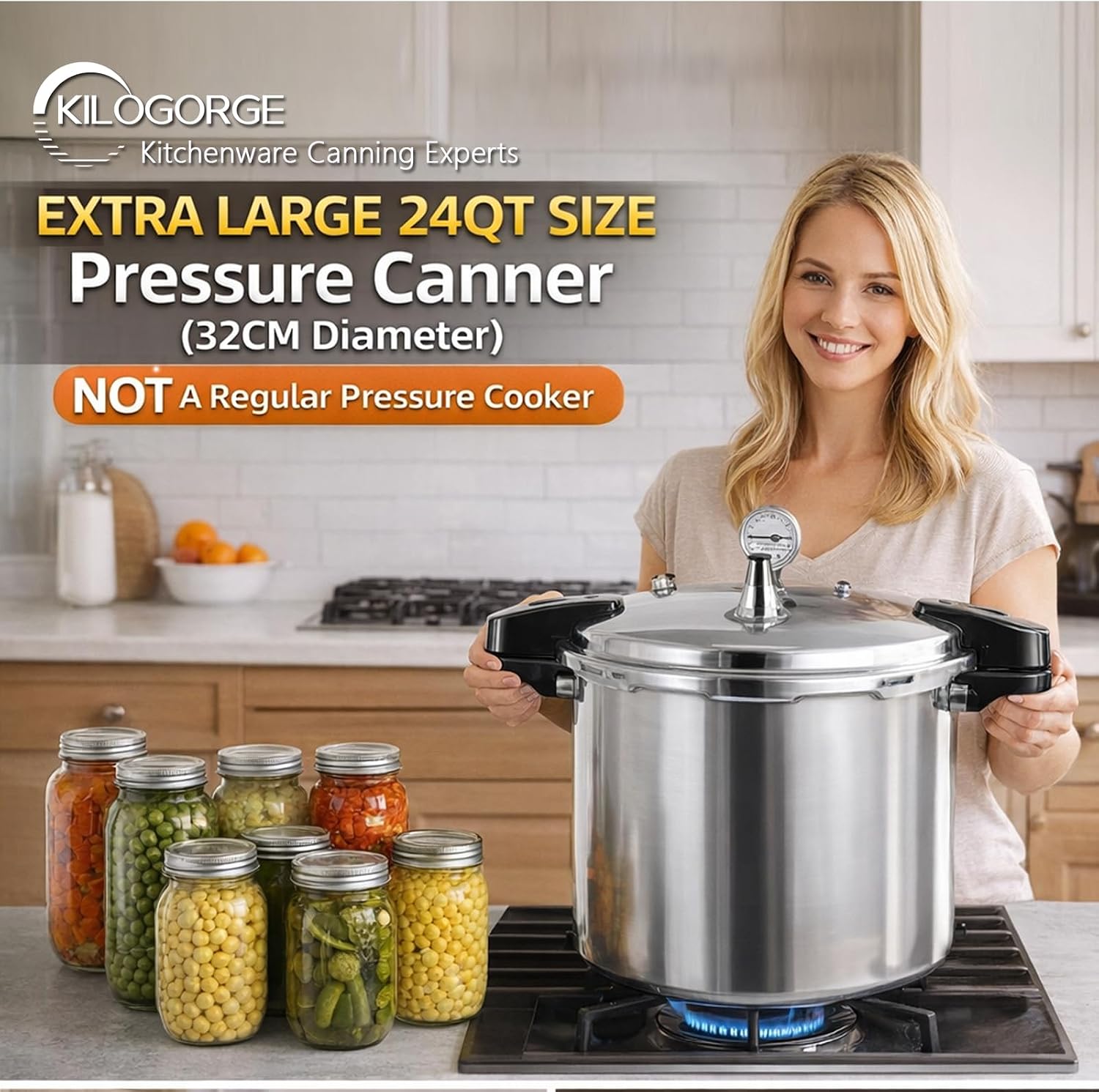 24qt pressure canner and canning pressure cooker with gauge,14.5PSI,practical 7pc Canning Supplies Starter