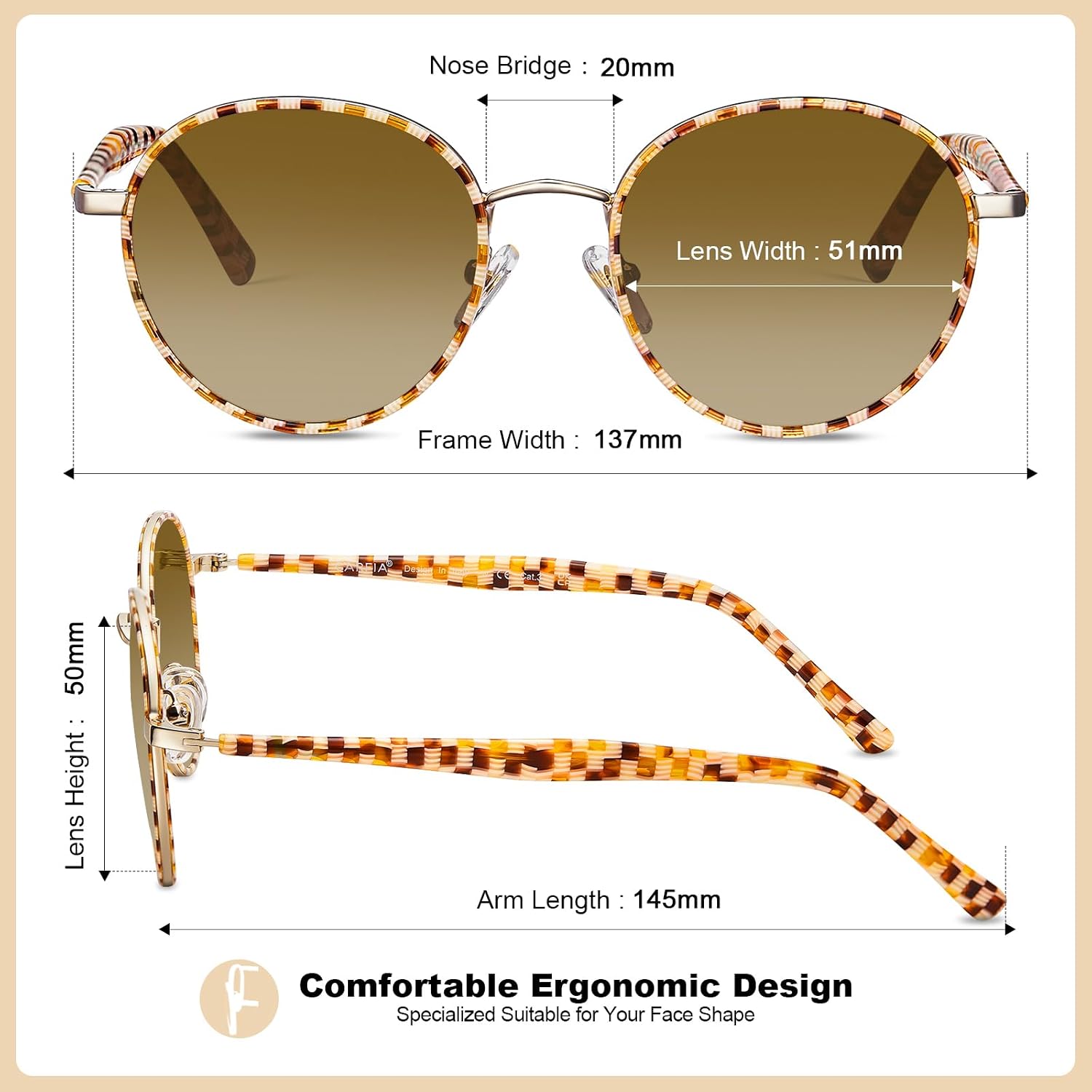 Retro Round Polarized Sunglasses for Women UV Protection | Acetate Arms Metal Frame Driving Sun Glasses