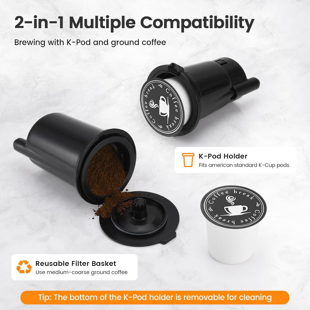 Single Serve Coffee Maker for K-Cup Pod & Grounds, Hot & Iced Coffee Maker, Strong Button Feature, 6 to 14oz Brew