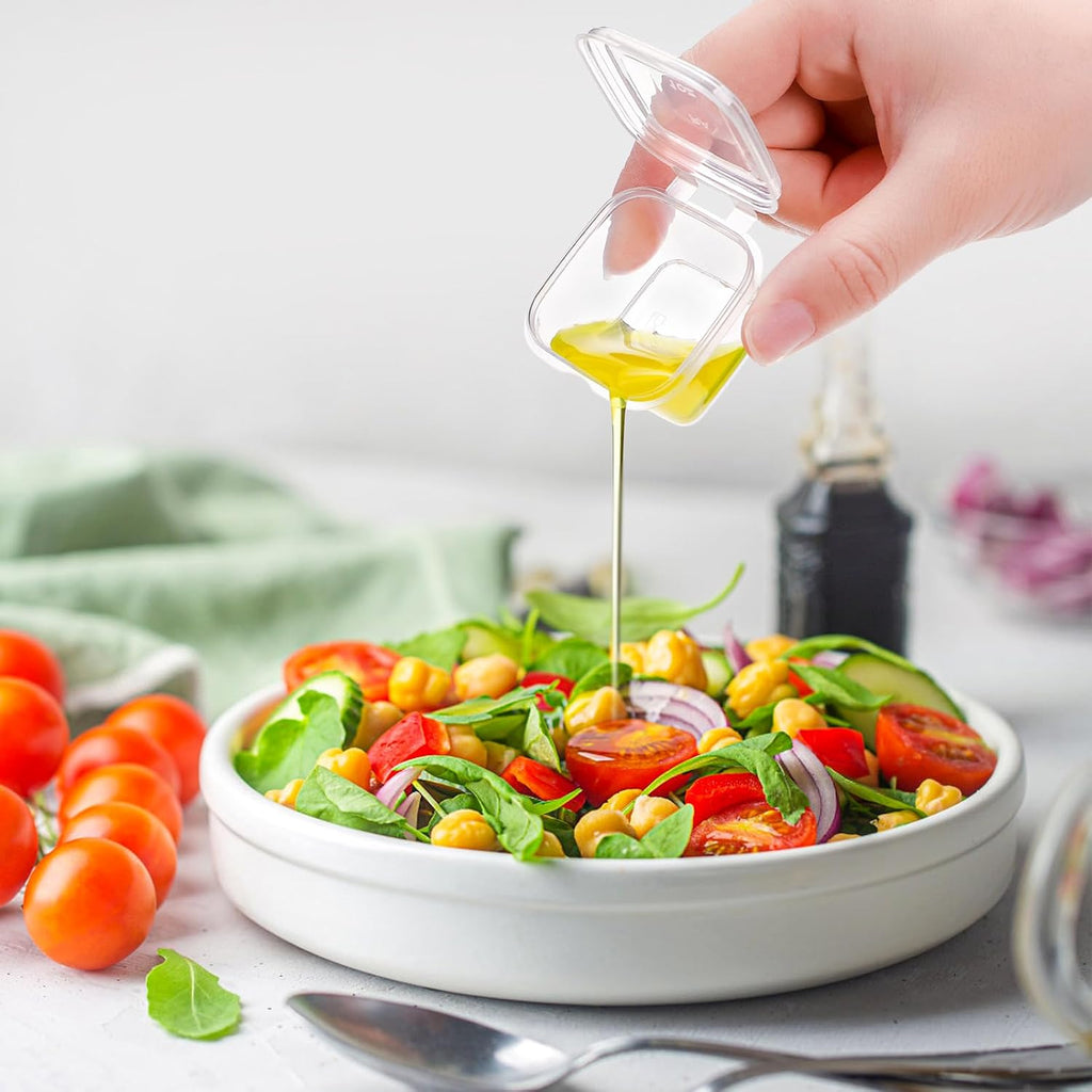 300 Pieces 1 oz Square Containers with Hinged Lids, Disposable Dipping Sauce Cups Small Plastic Condiment Cup, Leak
