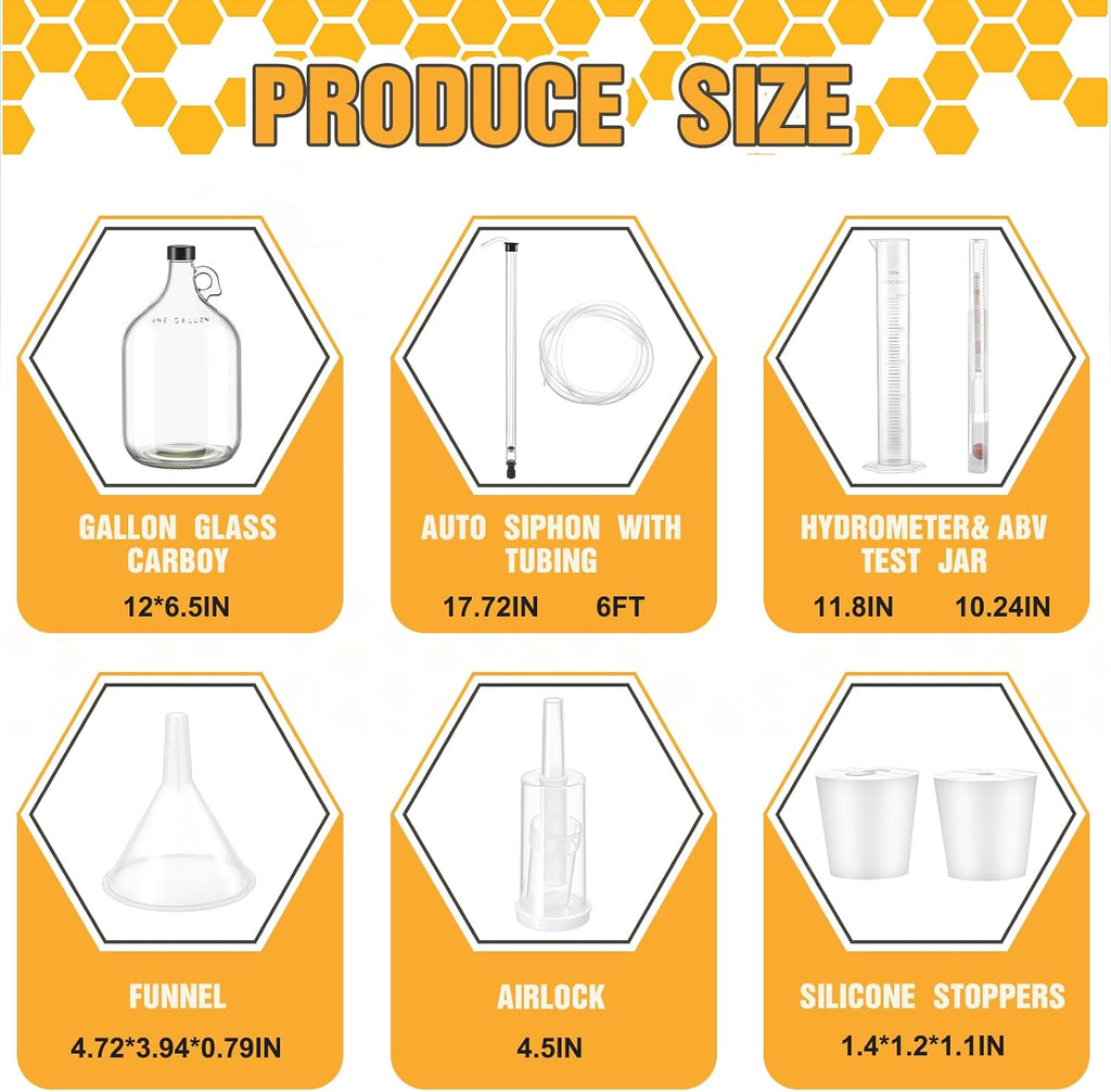 2 Set Mead Making Kit Complete for Home Brewing Starter Sets Includes 1 Gallon Glass Carboy, Auto Siphon, Hydrometer
