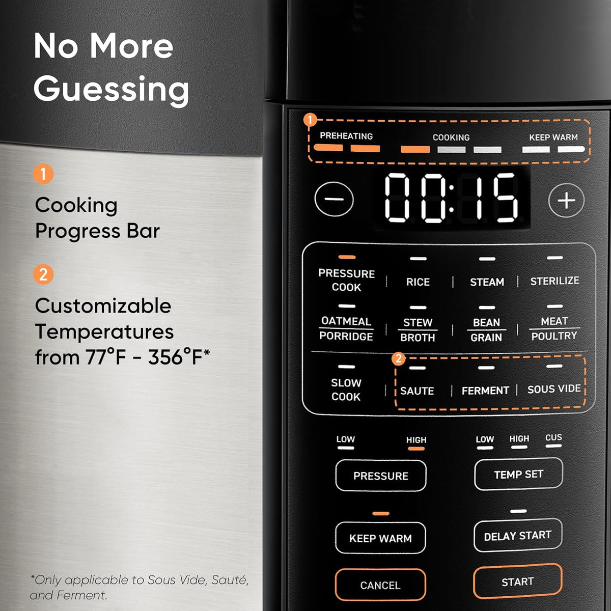 Pressure Cooker 6QT, 9-in-1, Ceramic Coating Pot, 12 Safety Features | Rice Cooker, Slow Cook, Sous Vide, Saute