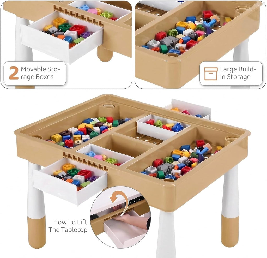 Kids Activity Table and Chairs, 4-in-1 Large Building Block Play Table