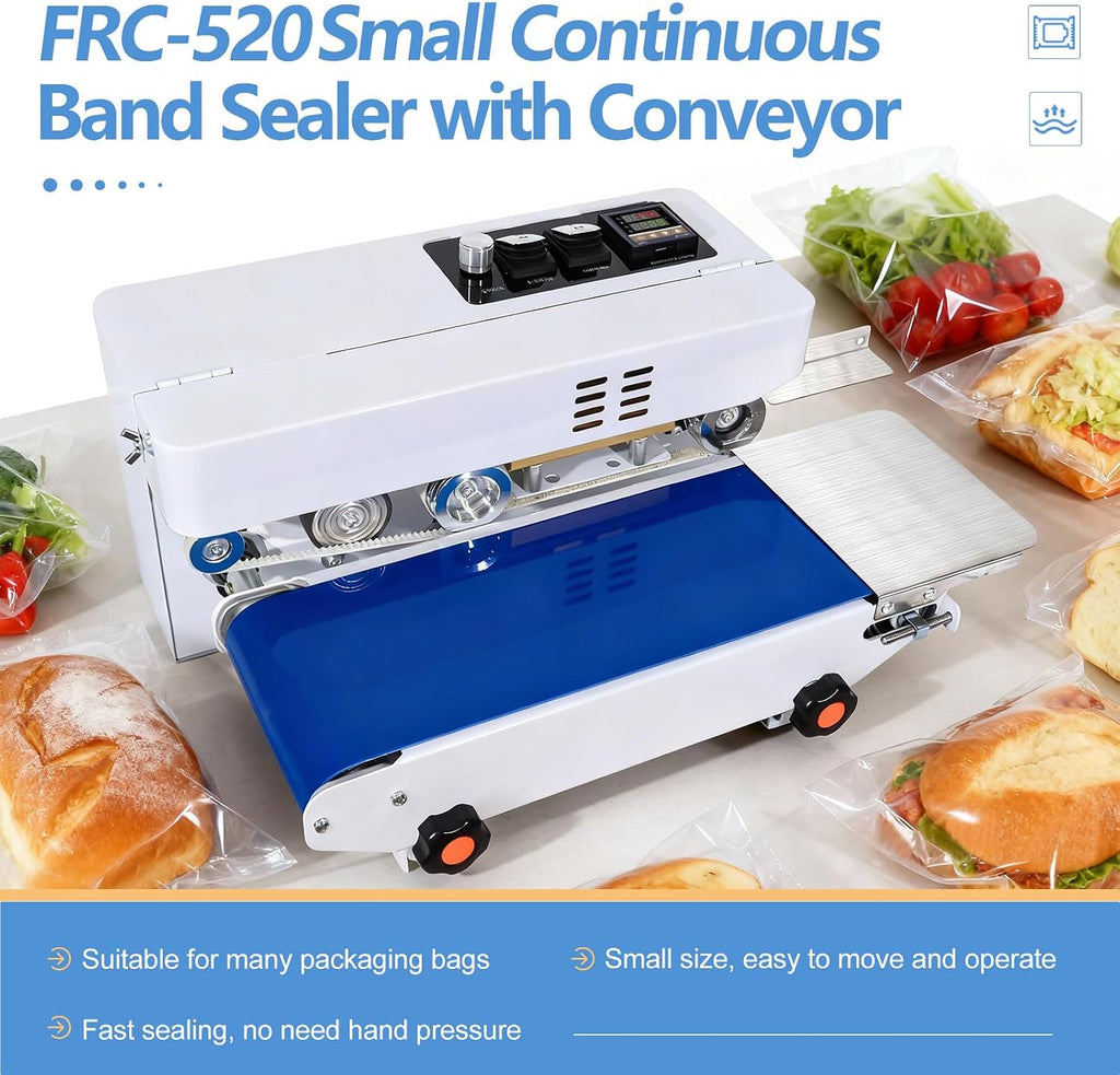 Commercial Heat Sealer Machine, Automatic Continuous Bag Band Sealing Machine with Digital Temperature Control
