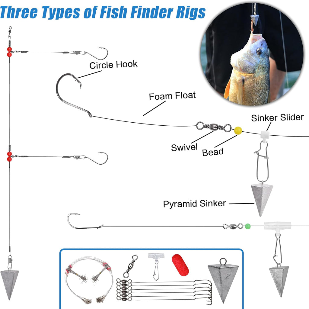 Saltwater Fishing Gear, 180pcs Saltwater Surf Fishing Tackle Kit Saltwater Fishing Lures Fish Finder Rigs Pompano Rig
