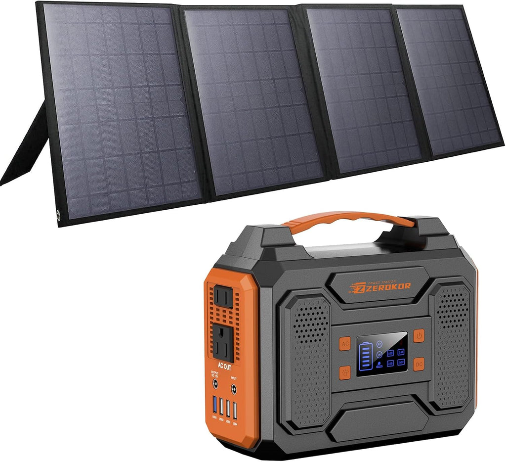 Solar Generator with Panel, 300W Portable Power Station with Solar Panel 40W, 110V Pure Sine Wave AC Outlet Electric
