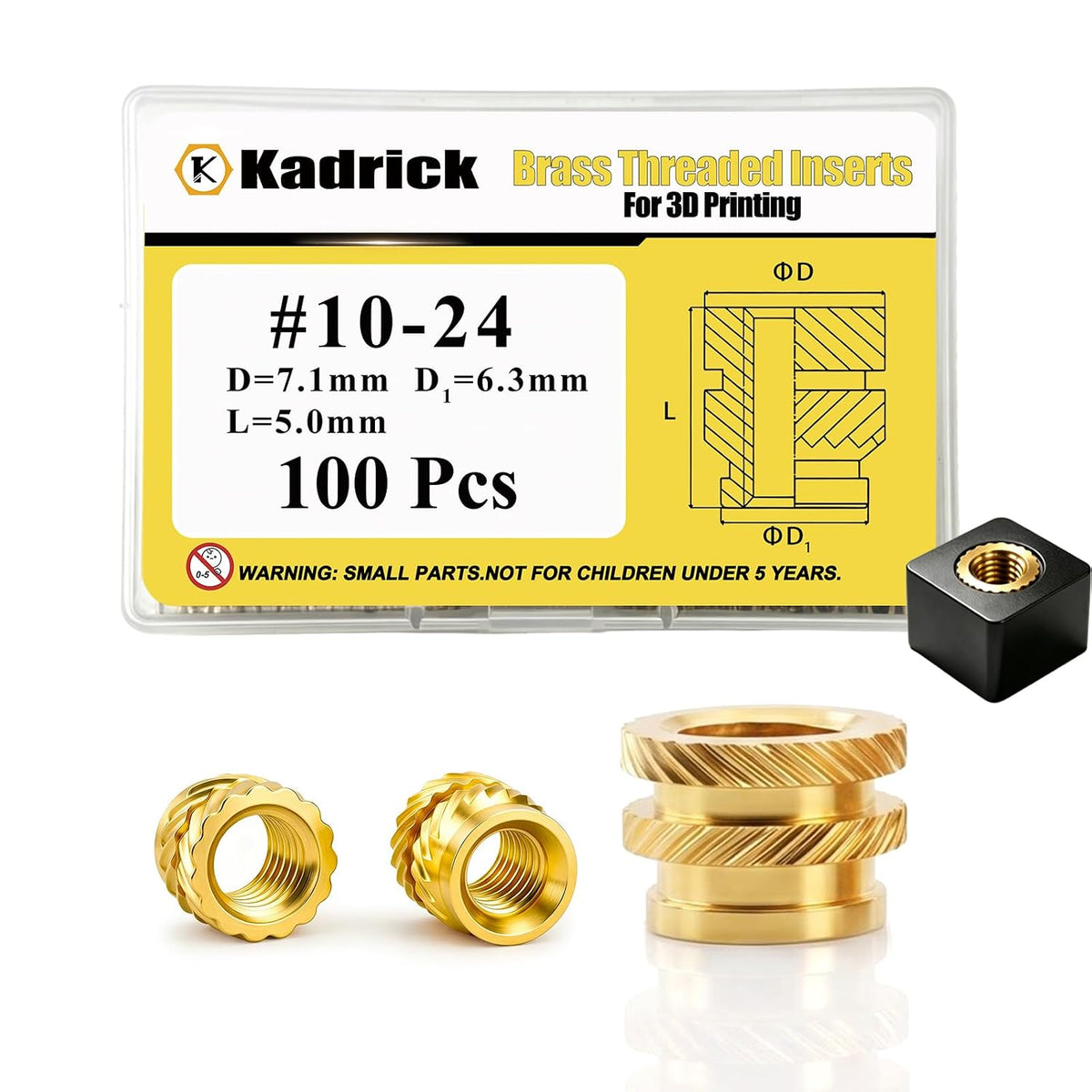 100Pcs #10-24 * 5 * 7.1 Threaded Inserts, #10-24 Heat Set Inserts, Brass Heat Set Insert for Plastic and 3D Printing Components