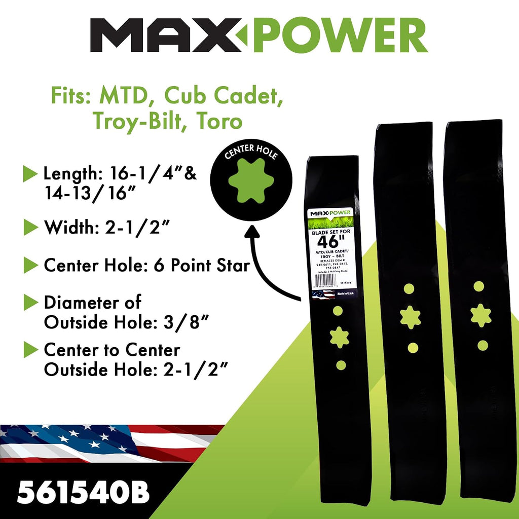 Maxpower 561540B USA MADE 3 Blade Mulching Set