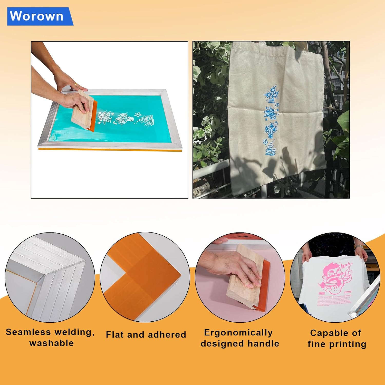 8 x 10 Inch Aluminum Silk Screen Printing Frame with 110 White Mesh, and Including 4 x 6 Inch Wooden Screen Printing