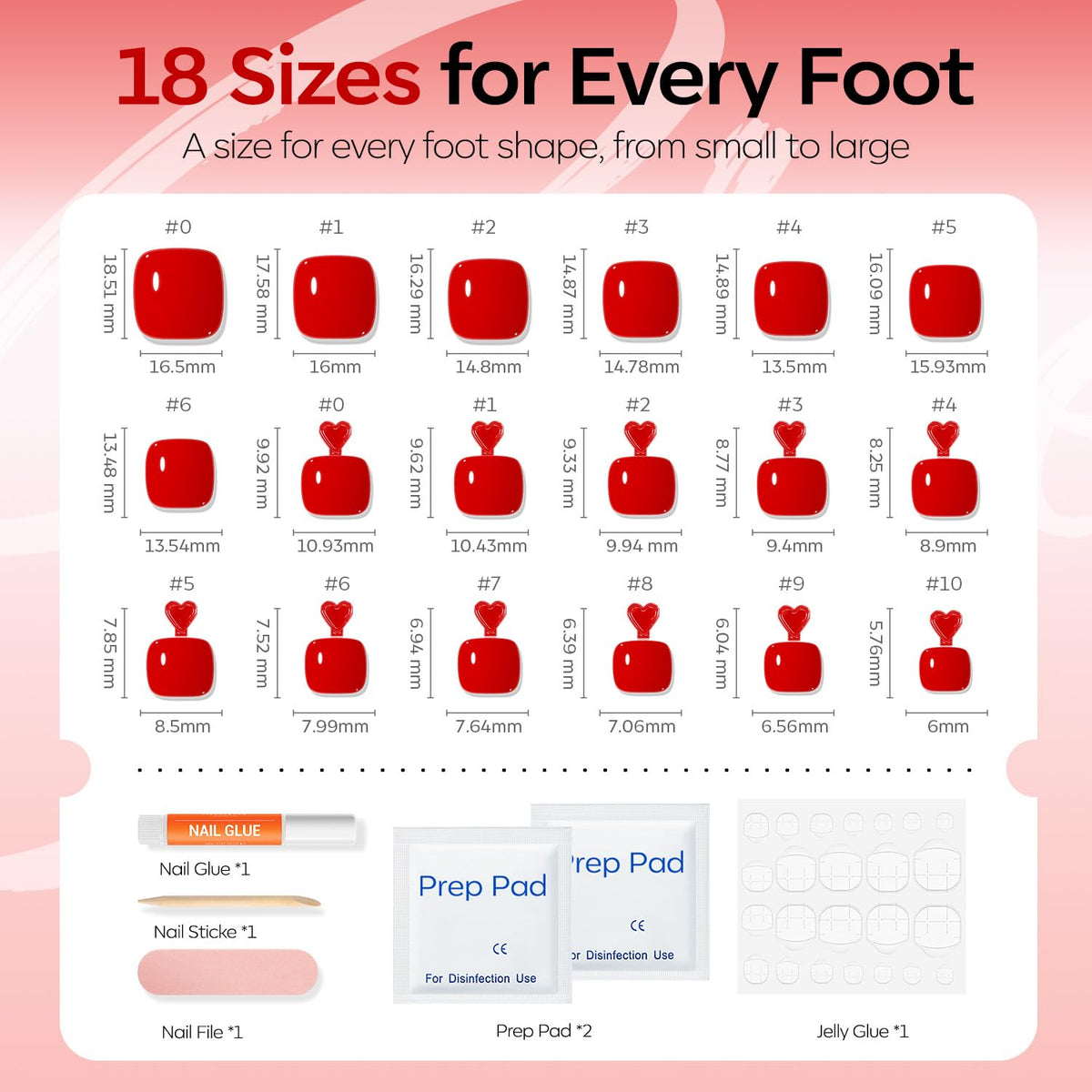 Press on Toenails Short, Red Toe Press on Nails Square