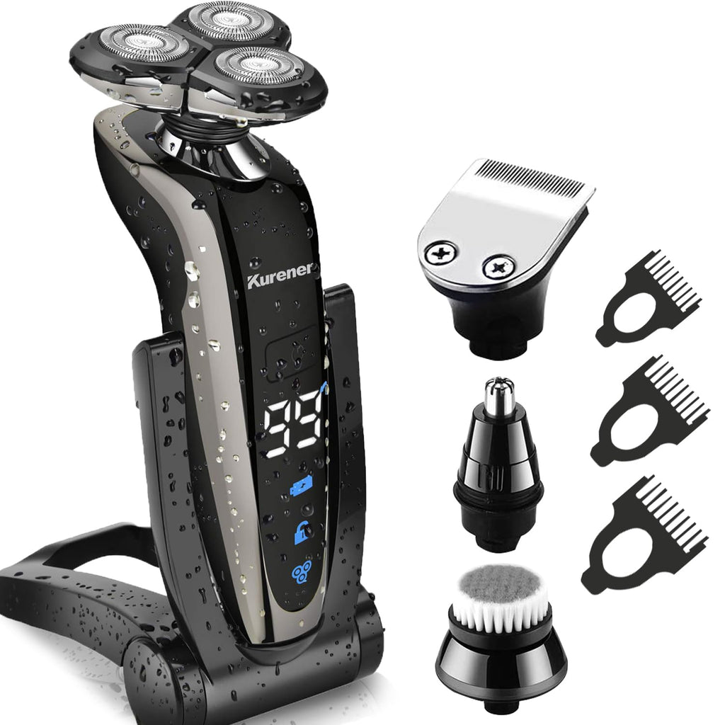 Electric Shaver Razor for Men Rechargeable 100% Waterproof Rotary for Shaving with Nose Trimmer Sideburns Trimmer
