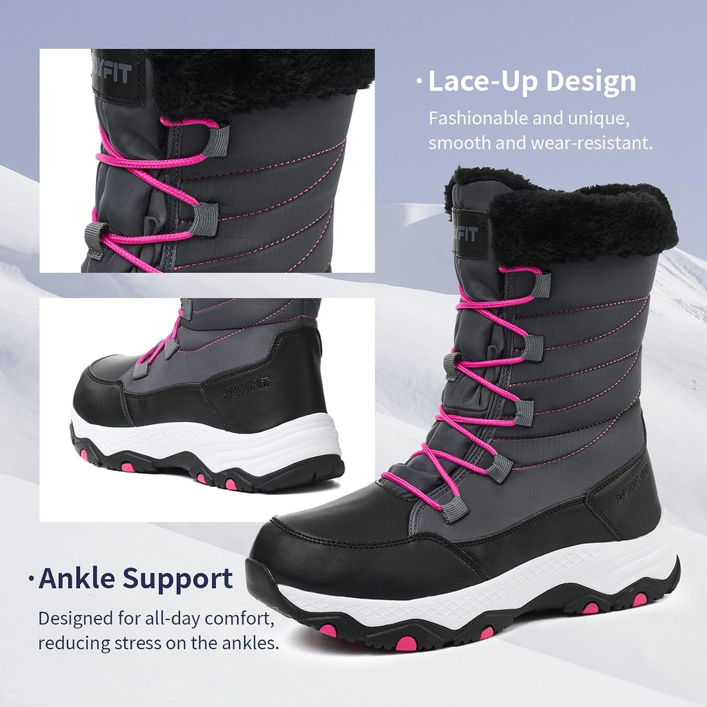 Snow Boots for Women Waterproof Mid-Calf Booties Winter Hiking Boot Durable Warm Fur Lined Boot Non-Slip Warm