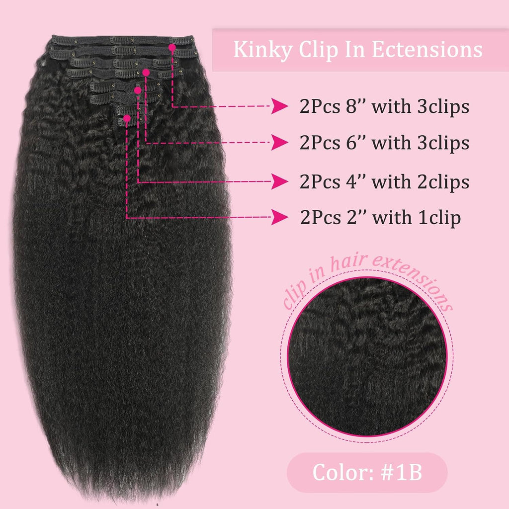 Kinky Straight Clip Ins Hair Extensions Human Hair Clip in Extensions | 110g Clip Ins Real Human Hair for Black Women
