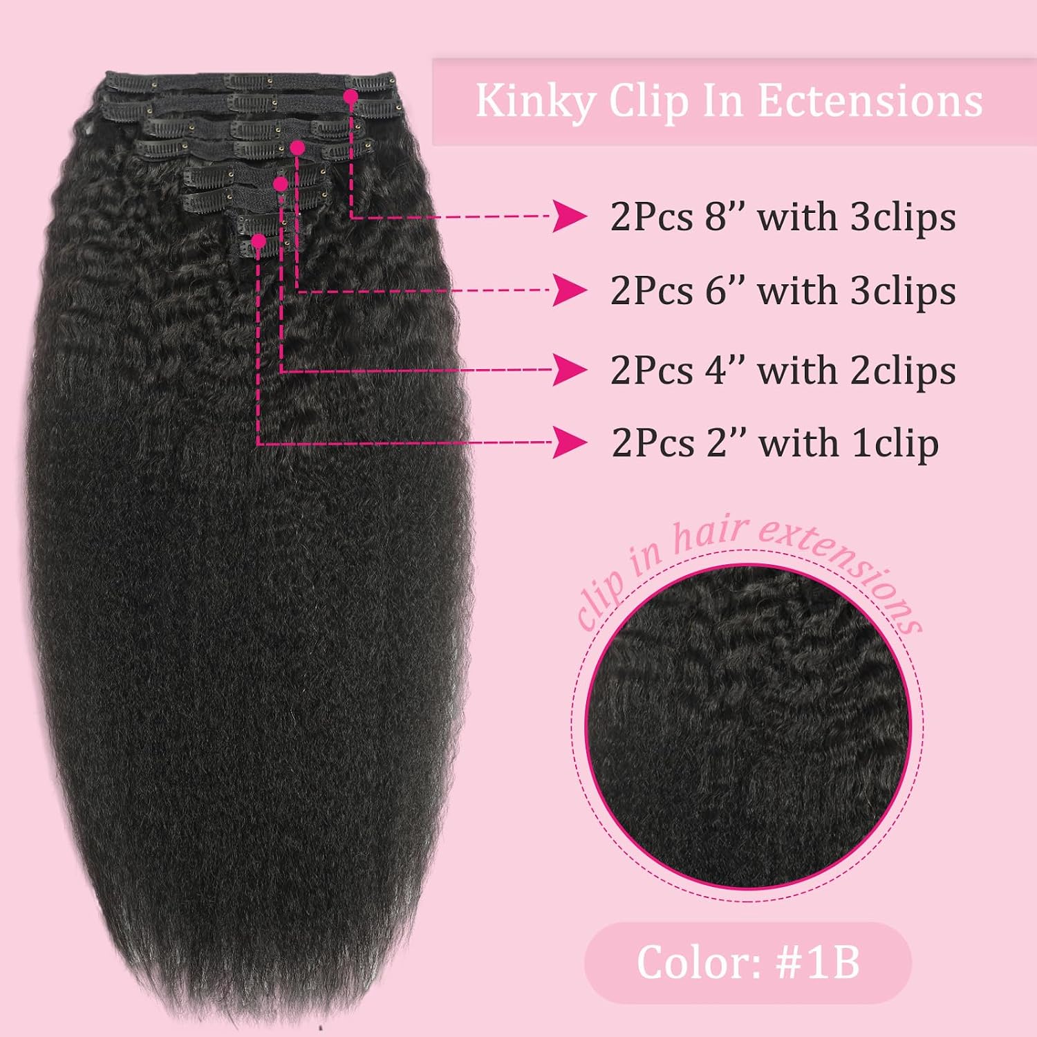 Kinky Straight Clip Ins Hair Extensions Human Hair Clip in Extensions | 110g Clip Ins Real Human Hair for Black Women