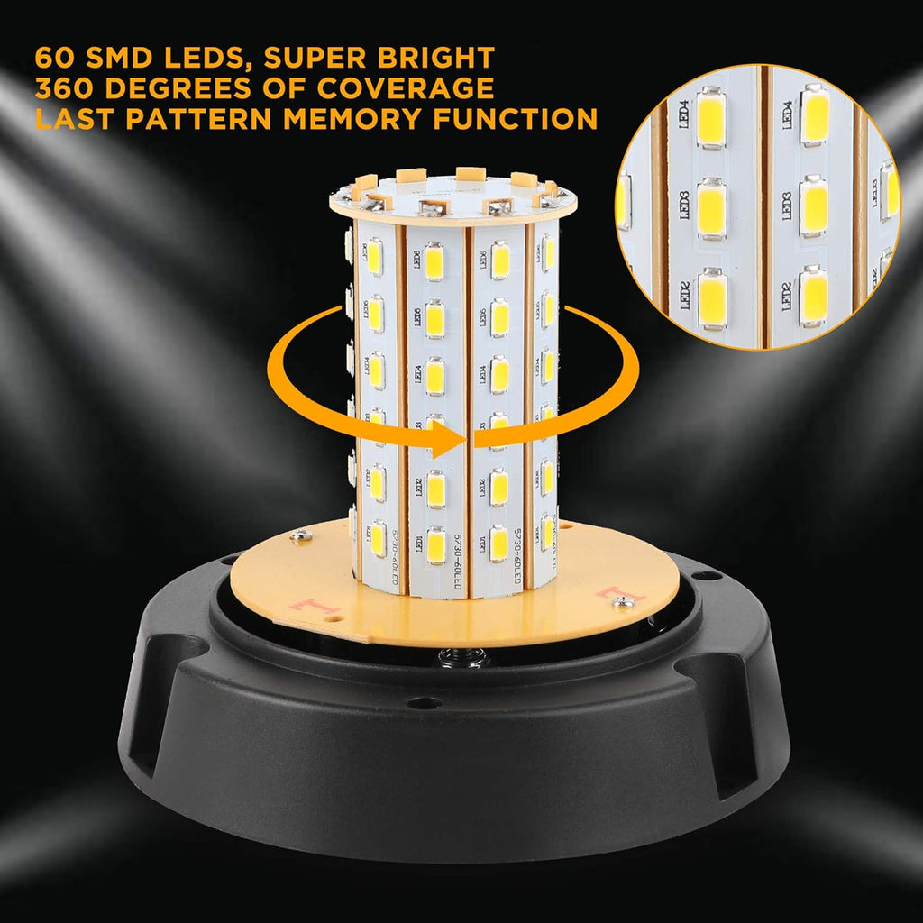 2pcs LED Warning Flash Beacon Lights, 60 LED Amber Warning Safety Flashing Strobe Lights with Magnetic and 16 ft